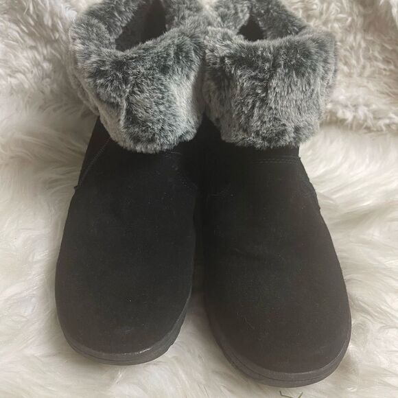 KHOMBU Jessica leather suede black ankle boots with gray & black faux fur SZ10M - Picture 5 of 12